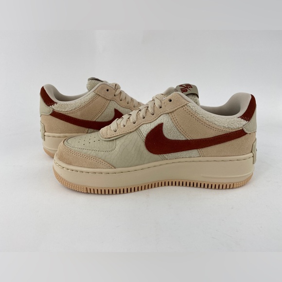 Nike Air Force 1 Shadow Shimmer Mars Stone Women's Sneakers Shoes Beige Red - Picture 11 of 12
